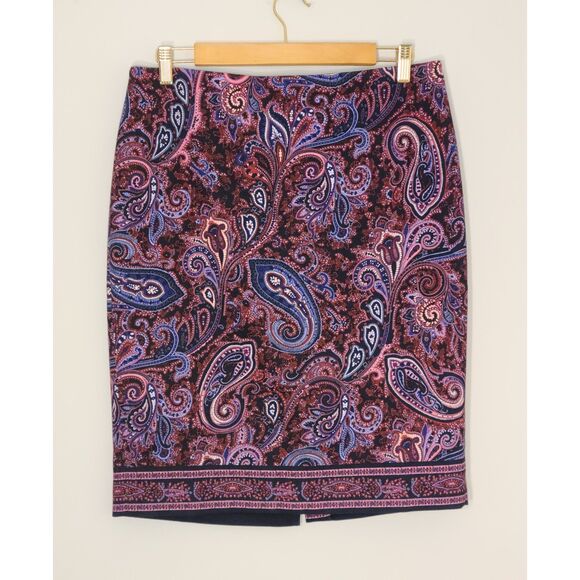 Talbots Womens Paisley Pencil Skirt Purple Blue Above Knee Colorful Size 10 - Picture 3 of 10